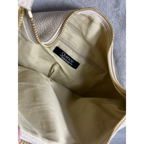 Quince Italian Handwoven Leather Purse Hobo Shoulder Bag Cream Versatile 16" - Picture 3 of 12
